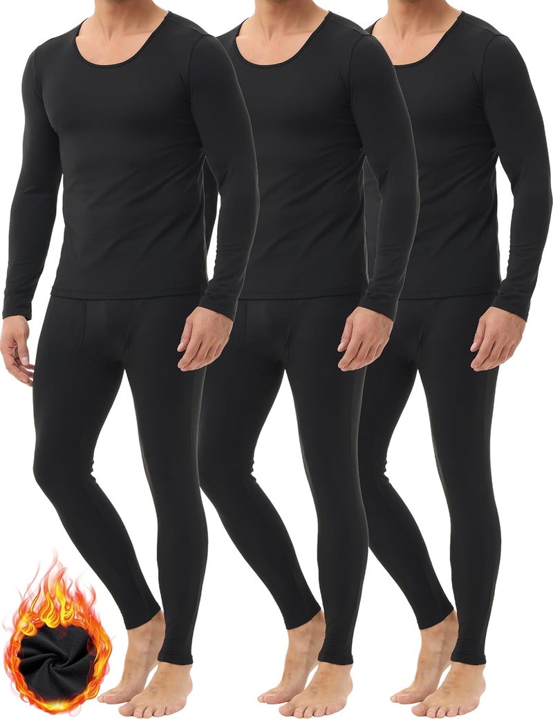 Winvote Store 3 Pack Thermal Underwear for Men Long Johns Fleece Lined Soft and Warm Set Base Layer for Cold Weather - Image 1